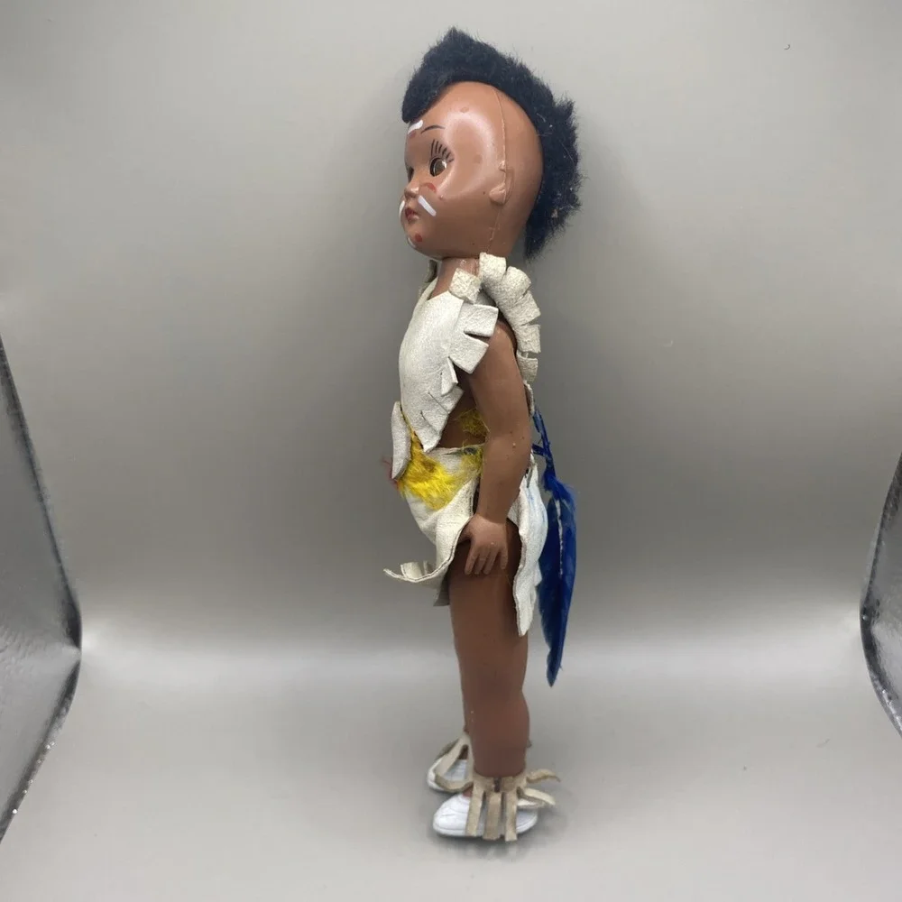 Vintage Carlson 1950s Native American Doll Leather Feathers Sleepy‎ Eyes 7